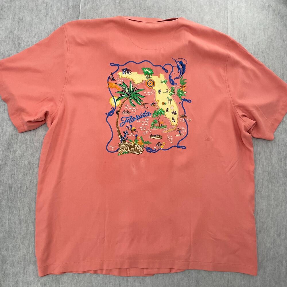 Tommy Bahama Shirt Adult 2XL Salmon Pink Button Up Embroidered Loop Collar Mens